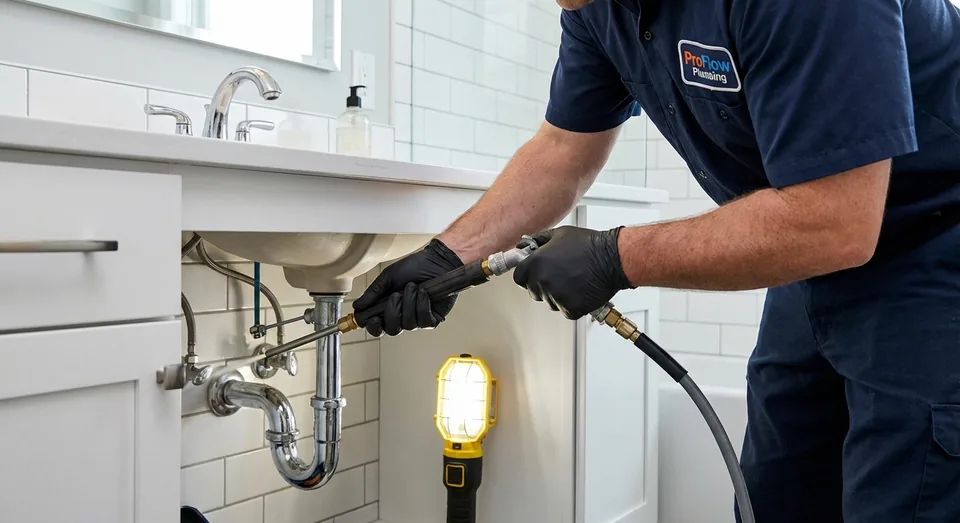 ProFlow technician performing drain cleaning in a GTA home