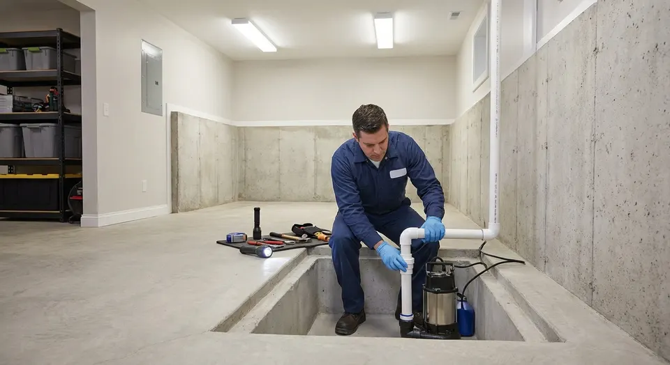 ProFlow technician performing sump pump installation & repair in a GTA home